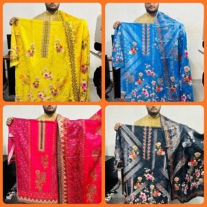 ৪পিছ দুবাই সিল্ক কটন থ্রি-পিস মাত্র ১৫২০ টাকা